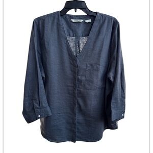 Orvis linen blend 3/4-sleeve blouse in a dark gray Size XL